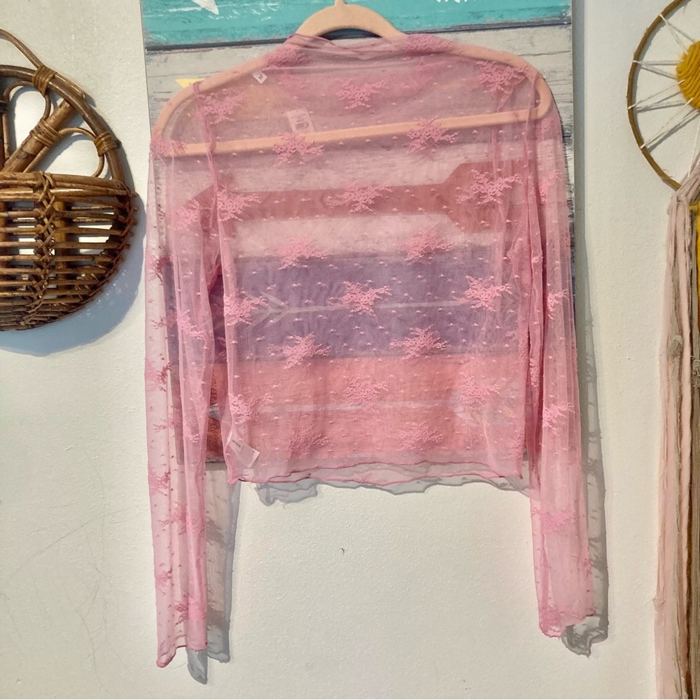 NWT Aerie Top Level Up Lace Layering Mesh Mock Neck Top - Picture 8 of 8